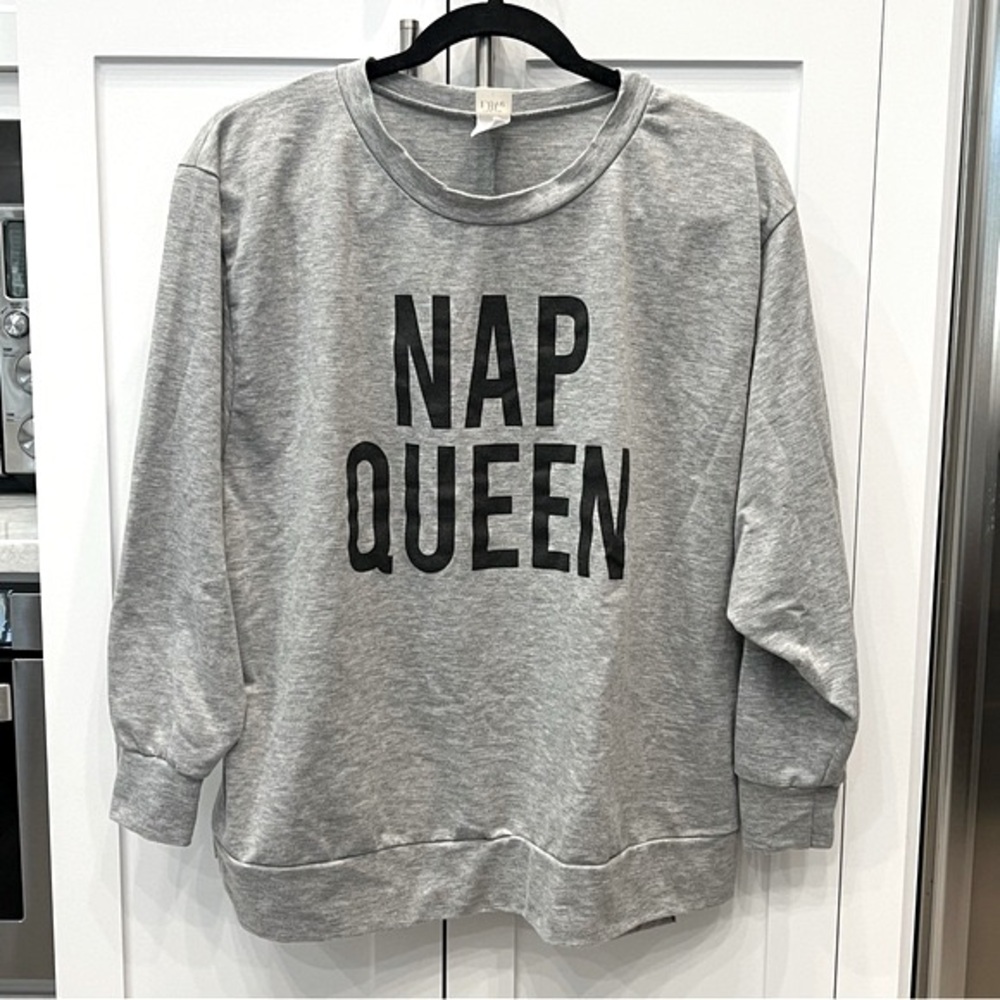 NAP QUEEN Gray Heathered Lightweight Crewneck Sweatshirt - Picture 1 of 7